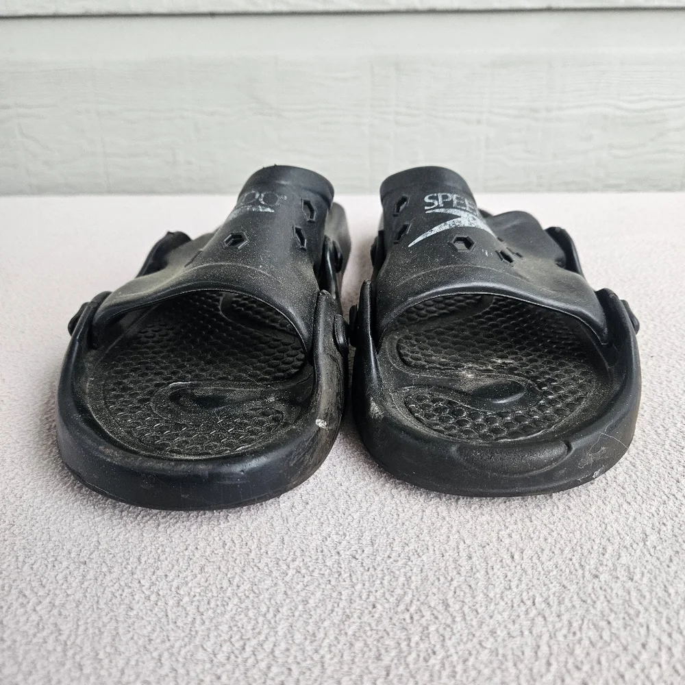 Speedo Slides Sandals Men SZ 11 Black Slip-On Rubber Waterproof Quick Dry